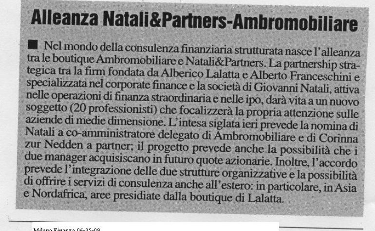 Natali Partners & Ambromobiliare – Milano Finanza 06-05-09