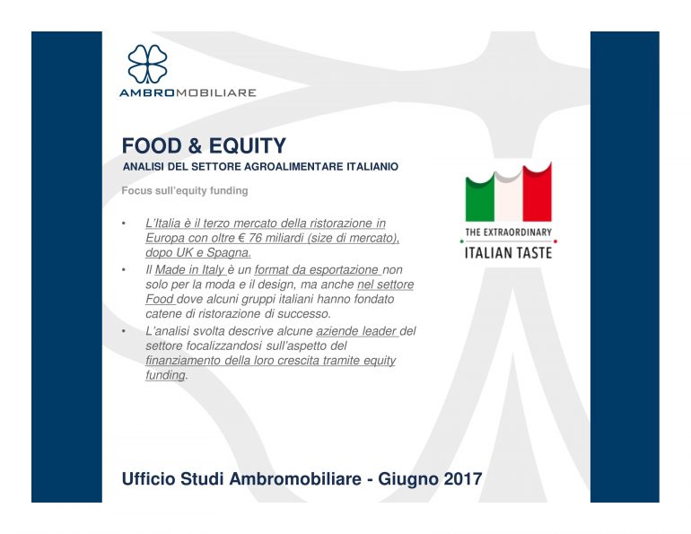 Ufficio Studi Ambromobiliare Food & Equity – analisi del settore agroalimentare italiano