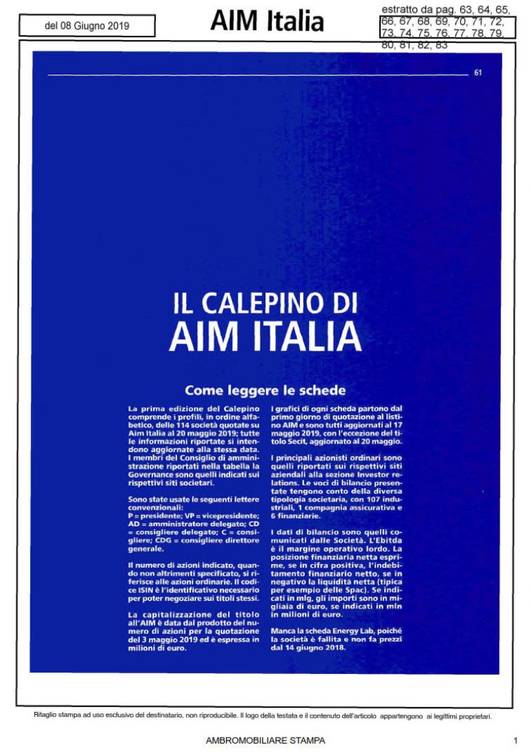 AIM Italia 8 giugno 2019
