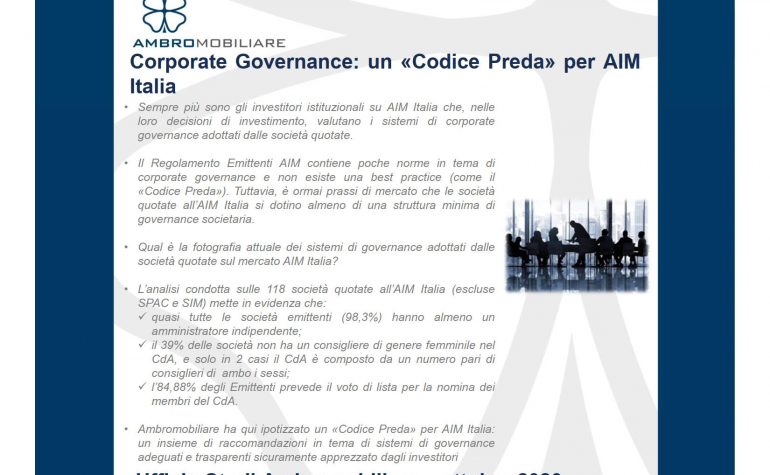 Pubblicazione Ufficio Studi Ambromobiliare – Corporate Governance su AIM