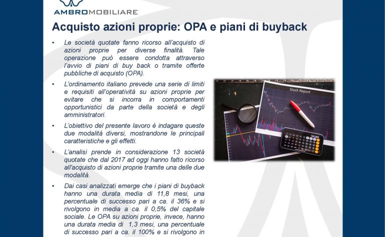 Acquisto azioni proprie: OPA e piani di buyback